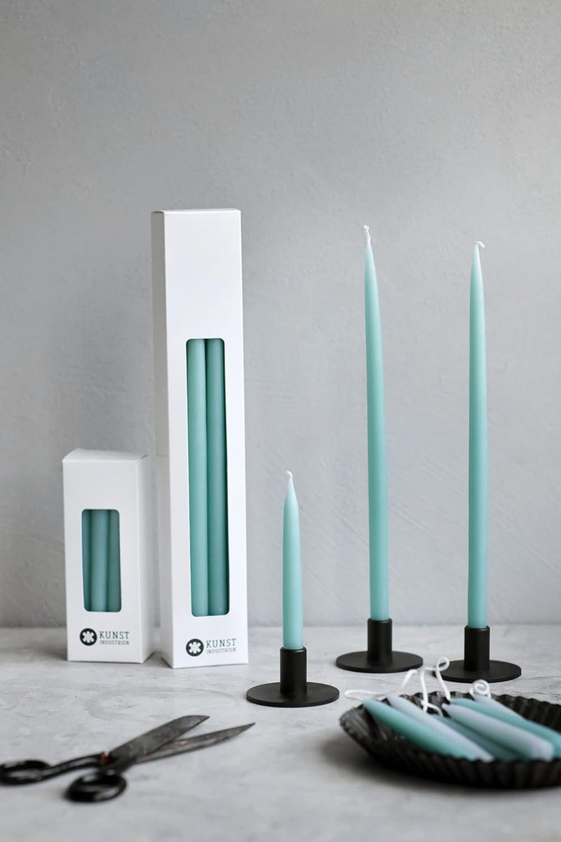 Kunstindustrien ® Taper Candles – Set of 4, 13.8" – Made in Denmark, Long Burning Candles 15h, Unscented & Smokeless Candlesticks – Elegant Tall Candles for Weddings, Dinners & Home Decor (Turquoise) - Image 4